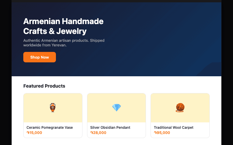 Example Shopify storefront built by EcomHub for the Armenian market